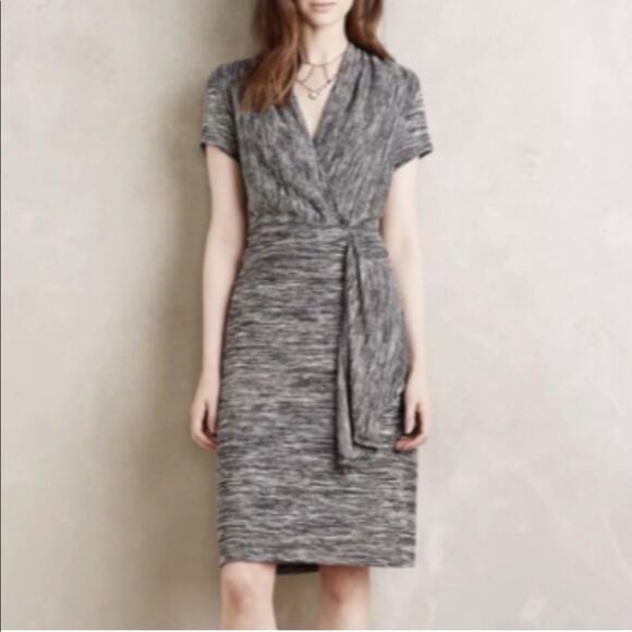 Anthropologie Maeve Marled Knit Gray Wrap Front Sweater Dress Midi Dress XS - Picture 6 of 6